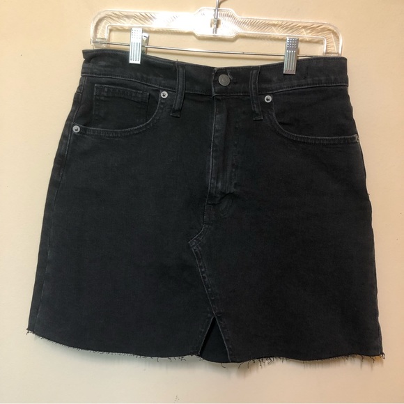 Madewell size 28 ridgid A-line denim jean mini skirt cut off frayed edge cutout - Picture 1 of 12